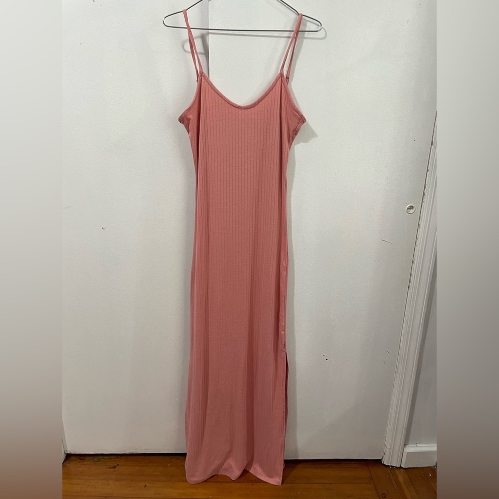 Women’s Pink Ribbed Sleeveless Midi Dress